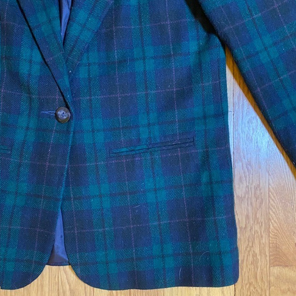 Vintage Sag Harbor Navy Black Plaid Wool Blend Blazer Womens 8 Velvet Collar - Picture 12 of 12